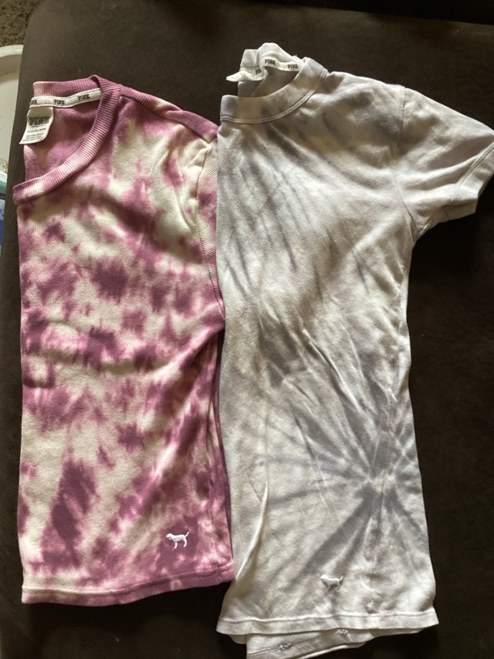 PINK Victoria's Secret Girls' Pink and White Tie-Dye Short Sleeve Tees